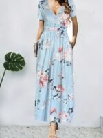 Elegant V-Neck Short Sleeve Wrap Dress with Pockets for Women - Image 7