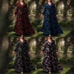 Oversize Printed Bohemian V-Neck Long Sleeve Flared Elegant Dress - Image 2