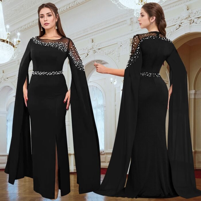 Cape sleeve evening gown dress - Image 4