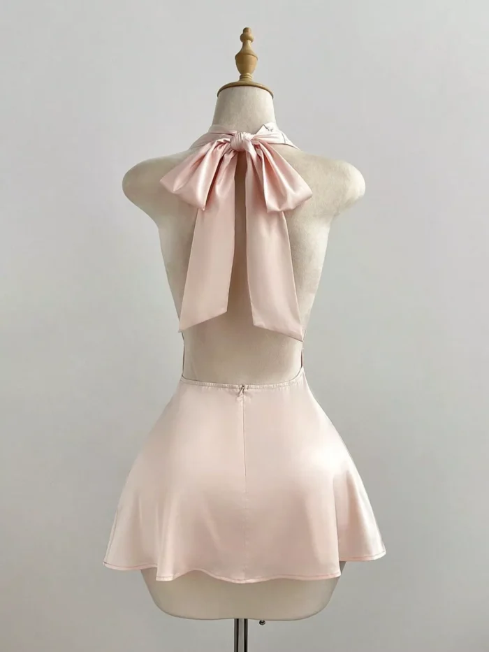 Satin Backless Halter Neck Dress - Image 3