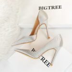 Thin heeled super high heels with shallow side hollow snake pattern silk high heels for women - Image 7