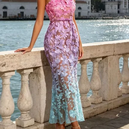 Floral Embroidered Tube Maxi Dress