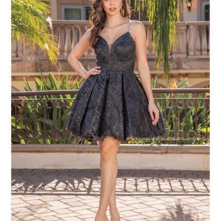 Rhinestone Ranch Fit-and-Flare Dress in black