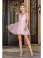 Golden Hour Beaded A-Line Dress in blush
