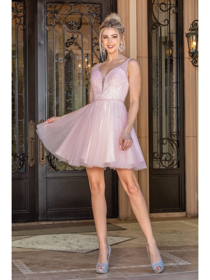 Golden Hour Beaded A-Line Dress in blush