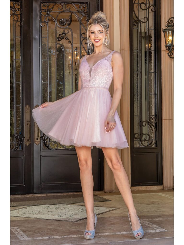 Golden Hour Beaded A-Line Dress in blush