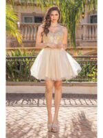Golden Hour Beaded A-Line Dress in gold