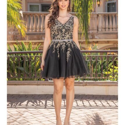 Golden Prairie Embroidered Party Dress in black gold