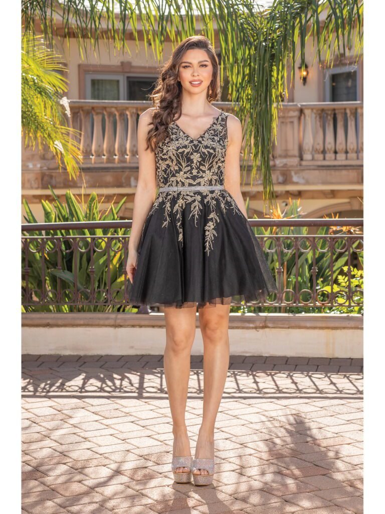 Golden Prairie Embroidered Party Dress in black gold