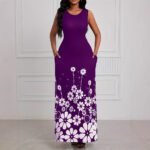 Printed Sleeveless Loose Round Neck Simple Elegant Dress - Image 3
