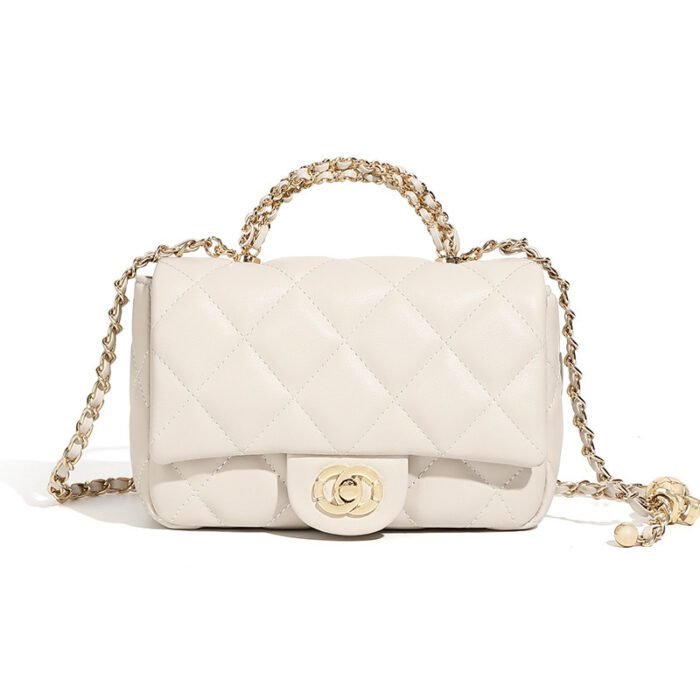 Metal chain diamond grid handbag - Image 8