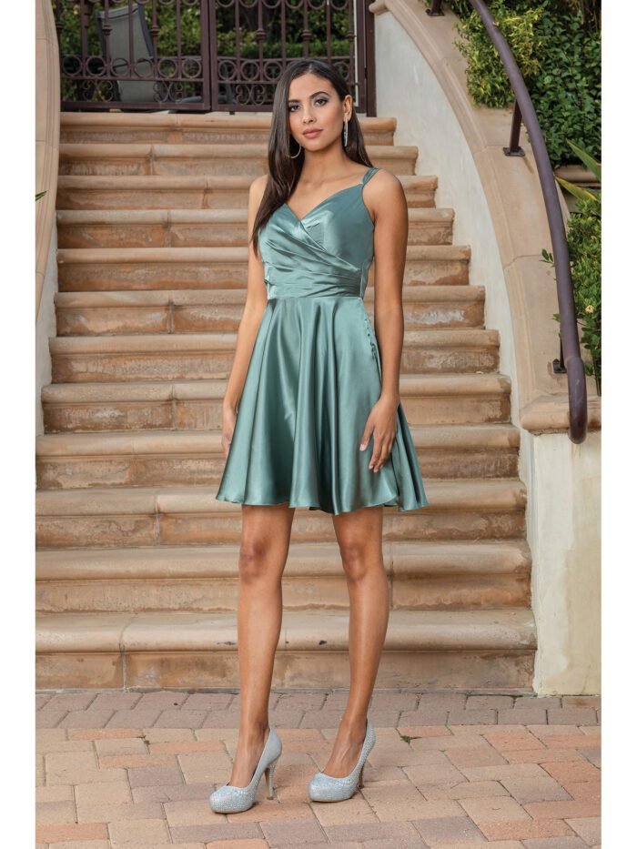Rodeo Sweetheart Satin Party Dress in sage