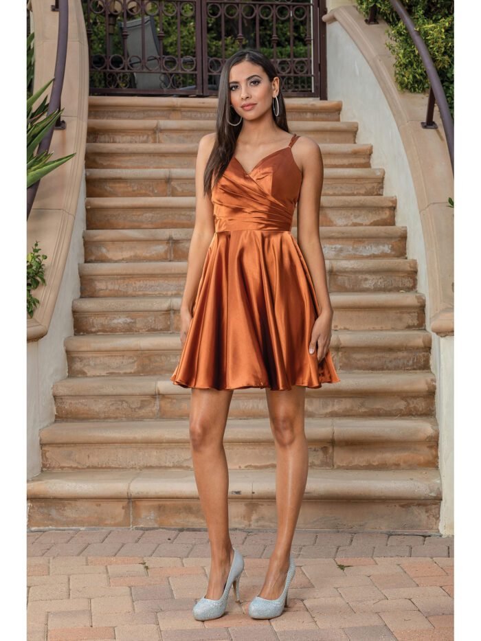 Rodeo Sweetheart Satin Party Dress in sienna