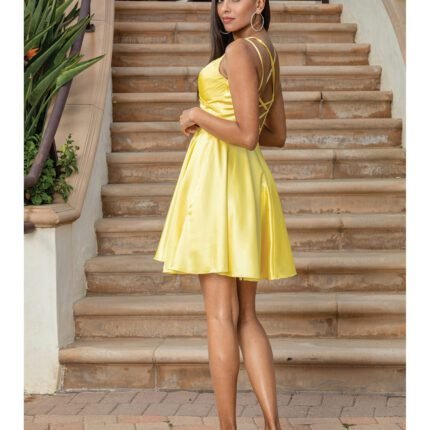 Rodeo Sweetheart Satin Party Dress in yellow