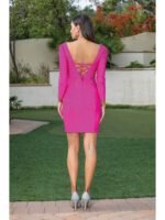 Rhinestone River Long-Sleeve Gown in fuchsia
