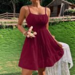 Clothing  Swiss Dot Print Strap Dress for Women Summer Casual Fit Bodycon Mini Dress - Image 4