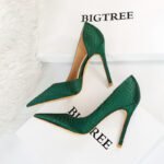 Thin heeled super high heels with shallow side hollow snake pattern silk high heels for women