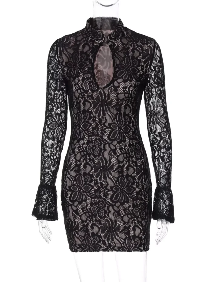 Lace Cutout Long Sleeve Mini Dress - Image 5