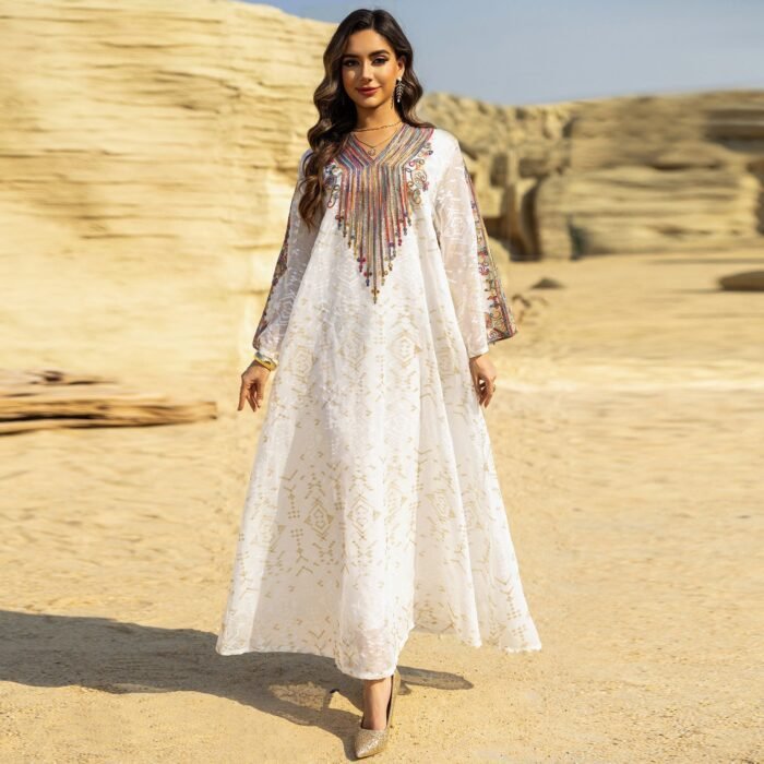 Embroidered Evening Dress with Applique Patchwork Dress - Image 2