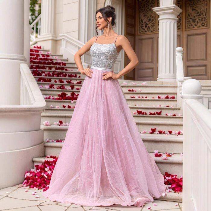 Pink Sequin Wedding Dress Evening Gown Formal Dress - Image 5