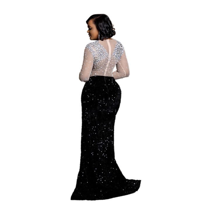 Round neck high slit dress formal dress - Image 5