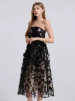 Floral Applique Strapless Midi Dress - Image 2