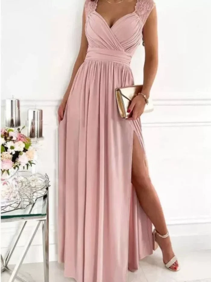 High Slit Lace Detail Maxi Dress - Image 8