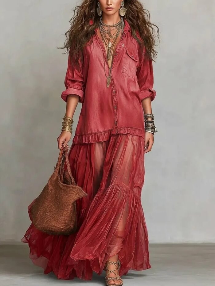 Vintage Denim-like Long Dress Casual Style - Image 7