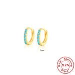 S925 Sterling Silver Circle Earrings with Turquoise and Diamond Inlay 18K Gold Plated Stud Earrings Jewelry - Image 20