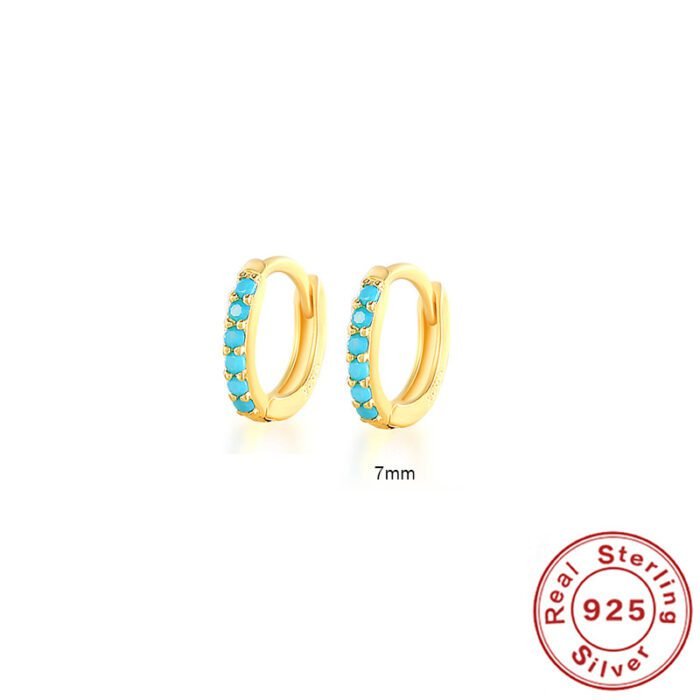 S925 Sterling Silver Circle Earrings with Turquoise and Diamond Inlay 18K Gold Plated Stud Earrings Jewelry - Image 20