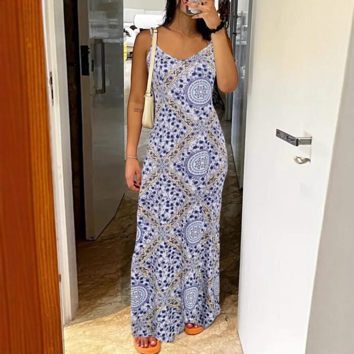 Printed Strapless Backless Maxi Dress - Image 4
