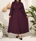 Elegant Long Sleeve Maxi DressFitted Solid Color Pleated Sleeve Dress - Image 6