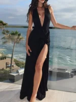 Split Backless Halter Neck Maxi Dress - Image 2