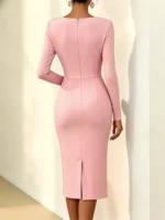 Rose Embellished Asymmetrical Neck Midi Dress - Image 3