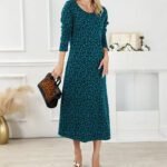 Fashion Women's Vintage Leopard Print Dress Round Neck Long Sleeve Casual Midi Dress - Image 4