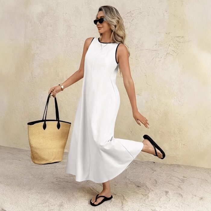 New popular solid color summer new vest long dress - Image 4