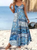 Spring Summer Women's Vacation Style Printed Casual V-Neck Strap Loose Dress - Image 6