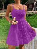 Clothing  Swiss Dot Print Strap Dress for Women Summer Casual Fit Bodycon Mini Dress - Image 10