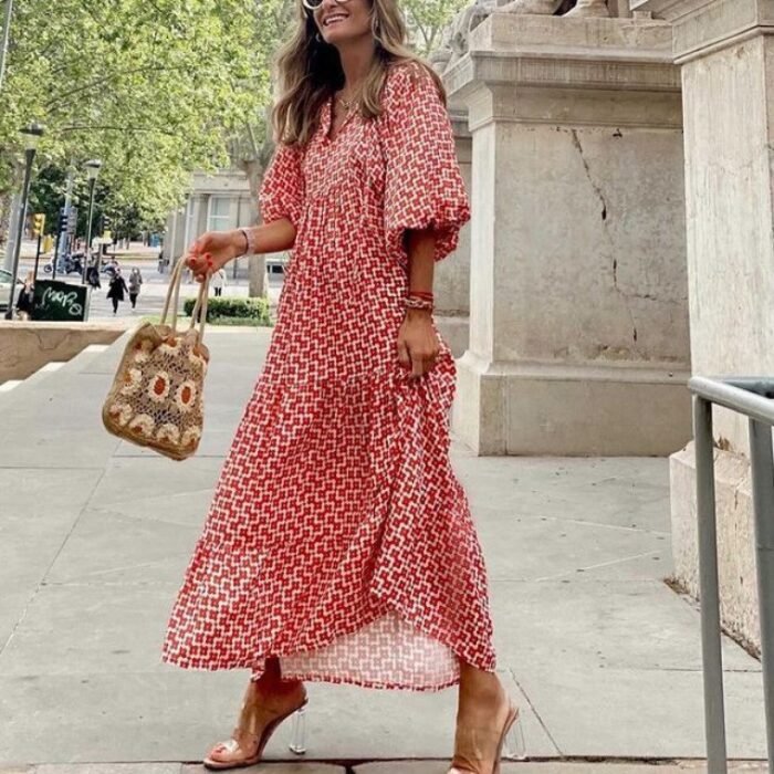 Bohemian Print Long Sleeve Maxi Dress for Women Fashion Spring Style Flowy Long Dress - Image 9