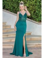 Sunset Ridge Beaded Bodice Gown in hunter green