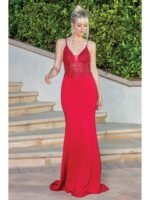 Sunset Ridge Beaded Bodice Gown in red