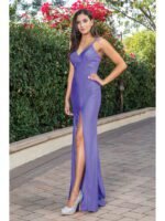 Midnight Trail Beaded Slit Gown in lavender