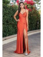 Midnight Trail Beaded Slit Gown in sienna