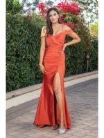 Canyon Ridge Off-Shoulder Mermaid Gown in sienna