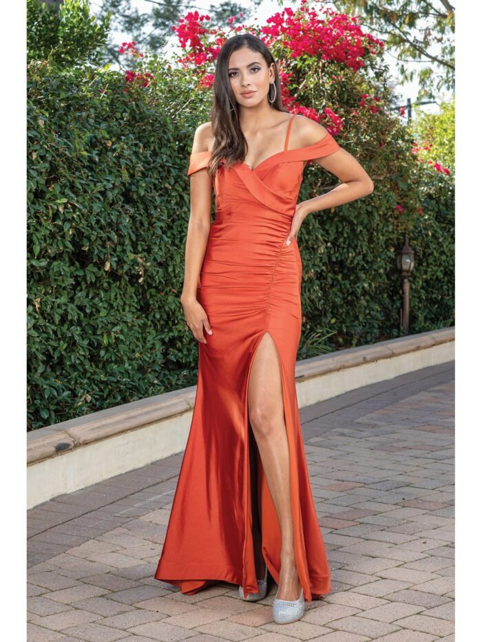 Canyon Ridge Off-Shoulder Mermaid Gown in sienna