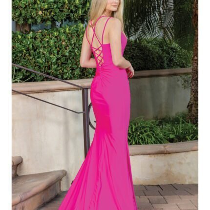 Wild Rose Lace-Up Mermaid Gown in fuchsia