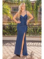Wild Rose Lace-Up Mermaid Gown in navy
