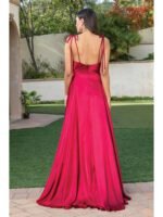 Homestead Tie-Shoulder Satin Gown in burgundy