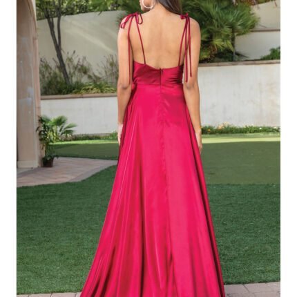 Homestead Tie-Shoulder Satin Gown in burgundy