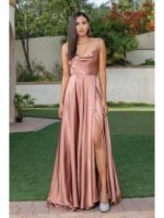 Homestead Tie-Shoulder Satin Gown in copper